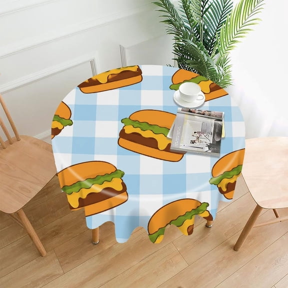 RKSupls 60 Inch Round Tablecloth, Taco Pattern Blue Premium Polyester Straight Edge Wrinkle Resistant Washable Table Cover for Party Home Dining Decor