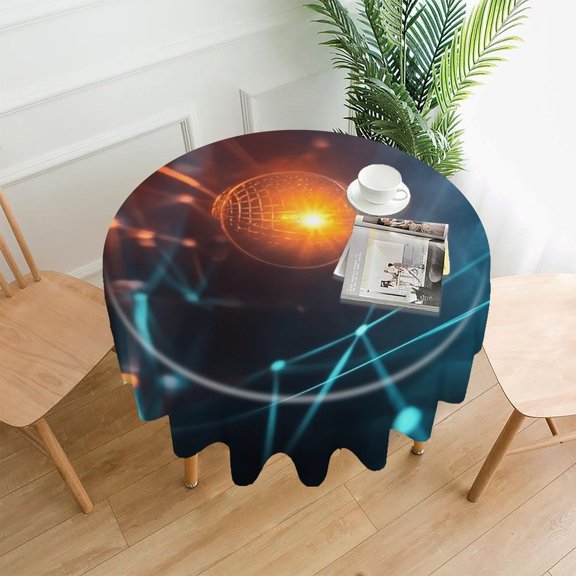 RKSupls 60 Inch Round Tablecloth, Tech Globe Network Abstract Premium Polyester Straight Edge Wrinkle Resistant Washable Table Cover for Party Home Dining Decor