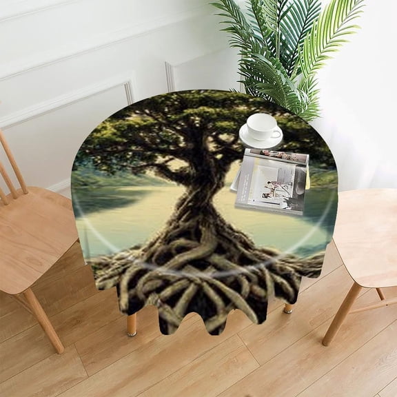 RKSupls 60 Inch Round Tablecloth, Tree Green Roots Premium Polyester Straight Edge Wrinkle Resistant Washable Table Cover for Party Home Dining Decor