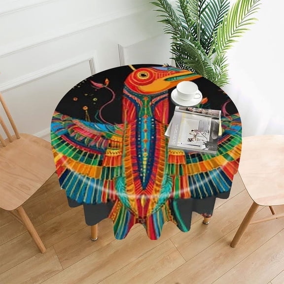 RKSupls 60 Inch Round Tablecloth, Tropical Phoenix Bird Art Premium Polyester Straight Edge Wrinkle Resistant Washable Table Cover for Party Home Dining Decor