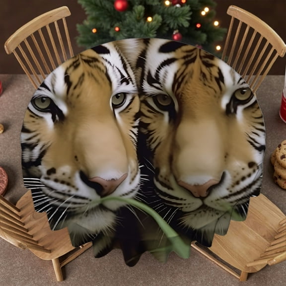 RKSupls 60 Inch  Round Tablecloth - Two Tigers Love Jungle Print, Kitchen Accessories  Holiday-Themed Design  Soft, Wedding, Party, Holiday, Home Dining