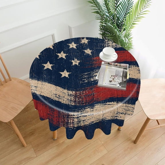 RKSupls 60 Inch Round Tablecloth, Vintage Flag Waves Rustic Wood Premium Polyester Straight Edge Wrinkle Resistant Washable Table Cover for Party Home Dining Decor