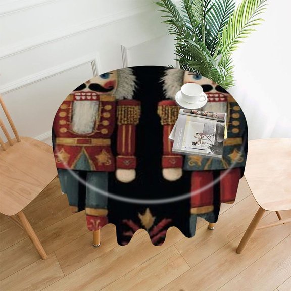 RKSupls 60 Inch Round Tablecloth, Vintage Nutcrackers Premium Polyester Straight Edge Wrinkle Resistant Washable Table Cover for Party Home Dining Decor