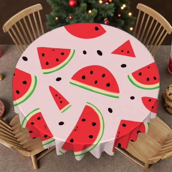 RKSupls 60 Inch Round Tablecloth, Watermelon Summer Fruit Polyester Table Cover - Soft, Stain Resistant & Washable Decor for Wedding, Party, Holiday, Home Dining
