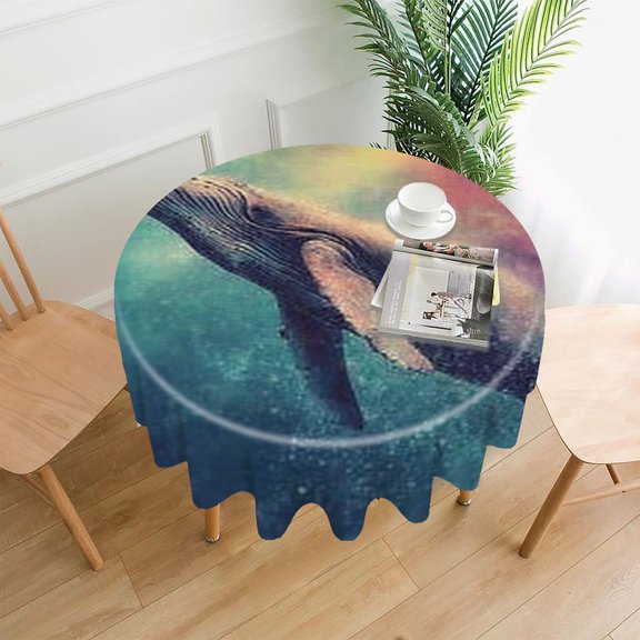 RKSupls 60 Inch Round Tablecloth, Whale Underwater Rainbow Premium Polyester Straight Edge Wrinkle Resistant Washable Table Cover for Party Home Dining Decor