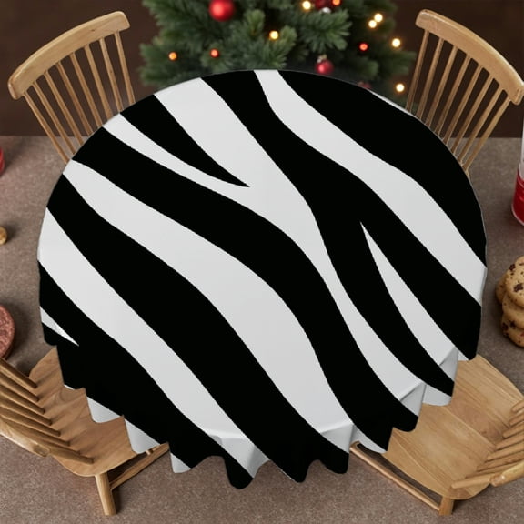 RKSupls 60 Inch Round Tablecloth, Zebra Print Animal Polyester Table Cover - Soft, Stain Resistant & Washable Decor for Wedding, Party, Holiday, Home Dining