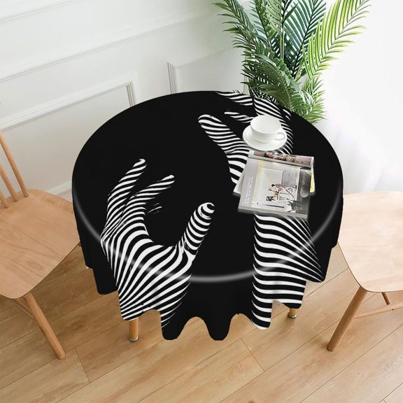 RKSupls 60 Inch Round Tablecloth, Zebra Stripe Reaching Hands Premium Polyester Straight Edge Wrinkle Resistant Washable Table Cover for Party Home Dining Decor