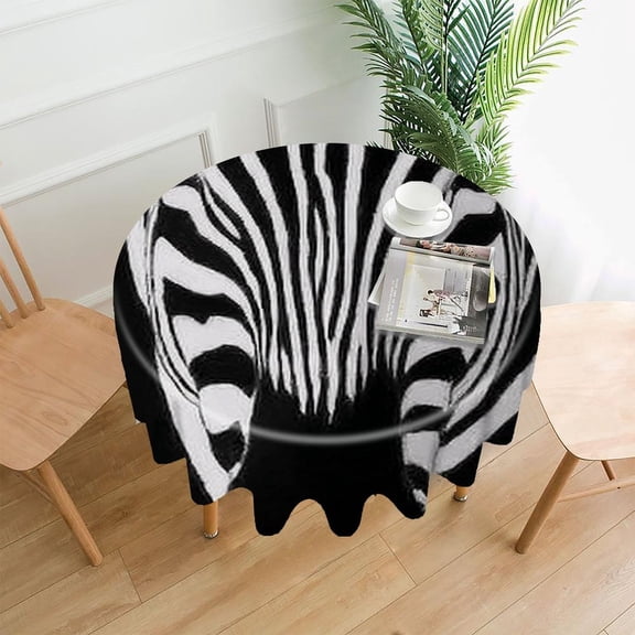 RKSupls 60 Inch Round Tablecloth, Zebra Stripes Closeup Premium Polyester Straight Edge Wrinkle Resistant Washable Table Cover for Party Home Dining Decor