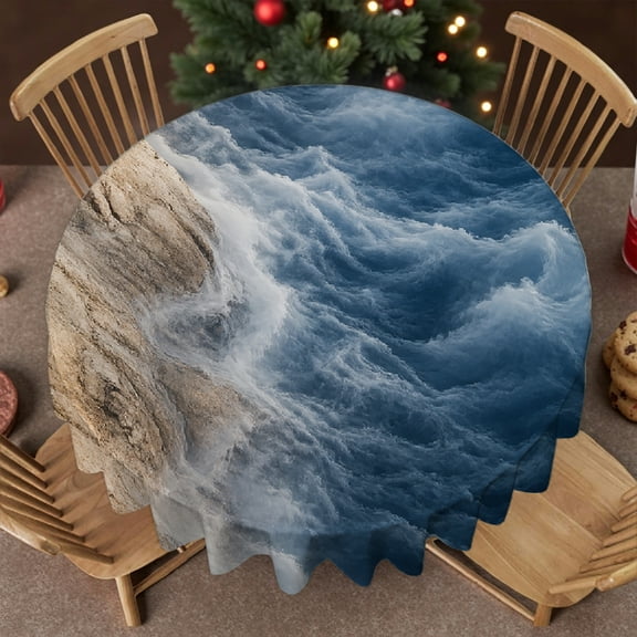 RKSupls 60-Inch Round Tablecloth - ocean wave cliff tree aerial landscape nature Print, 2D Flat Printing Soft Family Round Table Cover , Idea for Home Dining, Banquets