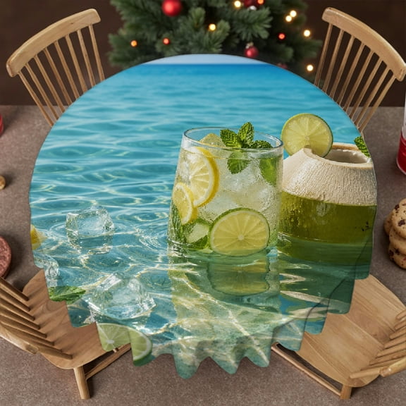 RKSupls 60-Inch Round Tablecloth - tropical drink lemon lime coconut summer Print, Polyester Tablecloths Soft Family Round Table Cover , Idea for Home Dining, Banquets