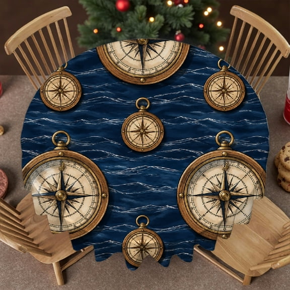 RKSupls 60-Inch Round Tablecloth - vintage compass nautical pattern background Print, Festive Table Setting Soft Family Round Table Cover , Idea for Home Dining, Banquets