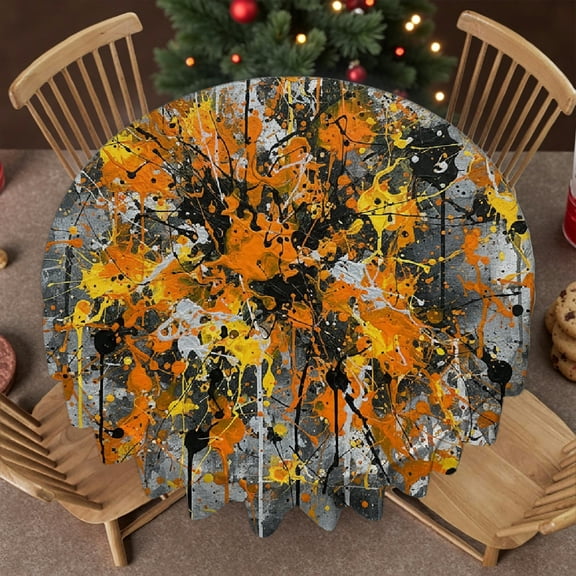 RKSupls 60 Inch Soft - Abstract Orange and Grey Paint Splatter Print, 2D Flat Printing Polyester Tablecloths Polyester Table Cover , Wedding, Party, Holiday, Home Dining