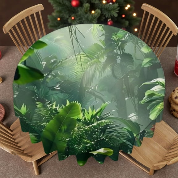 RKSupls 60 Inch Soft - Tropical Green Plants Jungle Print, Polyester Tablecloths Festive Table Setting Round Tablecloth, Wedding, Party, Holiday, Home Dining