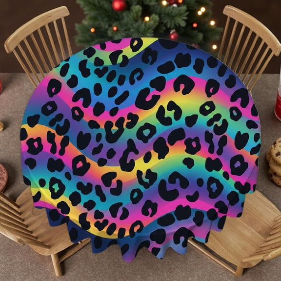 RKSupls 60 Inch Stain Resistant & Washable Decor - Abstract Leopard Print Rainbow Cheetah Print, Machine-Made Festive Table Setting Polyester Table Cover , Wedding, Party, Holiday, Home Dining