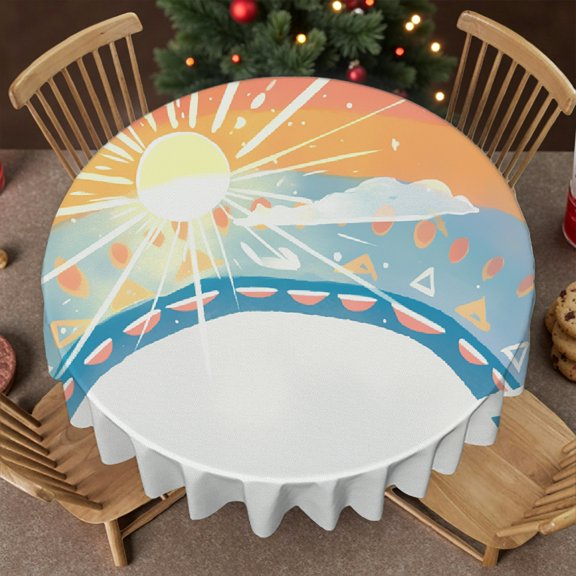 RKSupls 60 Inch  Stain Resistant & Washable Decor - Rainbow Sun Clouds Art Print, Kitchen Accessories Festive Table Setting  Round Tablecloth, Wedding, Party, Holiday, Home Dining