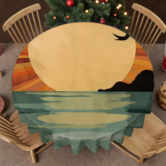 RKSupls 60 Inch Stain Resistant & Washable Decor - Sunset Bird Water Print, Festive Table Setting Kitchen Accessories Soft, Wedding, Party, Holiday, Home Dining