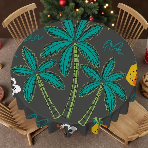 RKSupls 60 Inch  Tropical Palm Party Print  Soft, Festive Round Table Setting  Holiday-Themed Design, Tropical Palm Party