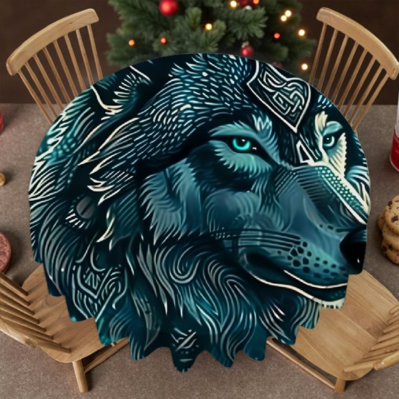 RKSupls 60 Inch Wolf Compass Tribal Art Print Polyester Table Cover , 2D Flat Printing Polyester Tablecloths, Wolf Compass Tribal Art
