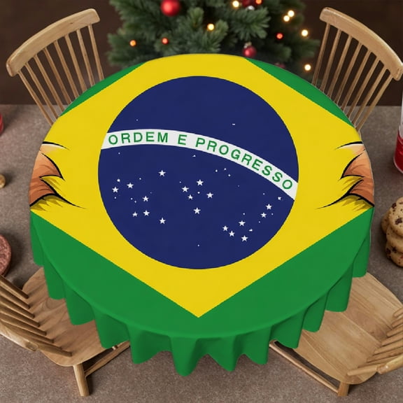 RKSupls 60 Inch brasil brazil flag  Round Tablecloth, 2D Flat Printing - Polyester Tablecloths  Stain Resistant & Washable Decor, Wedding, Party, Holiday, Home Dining