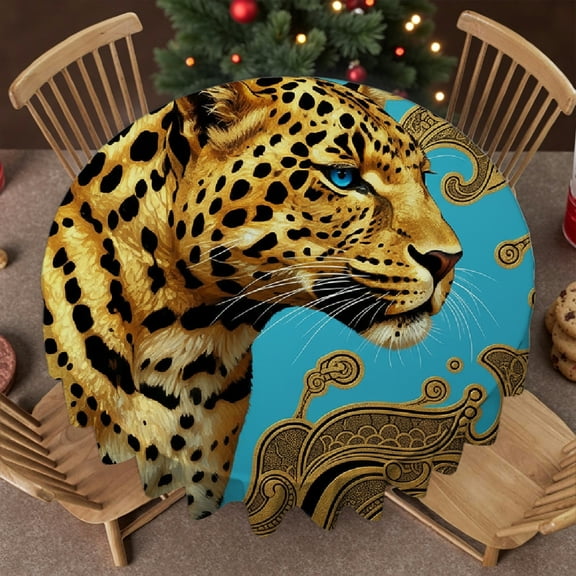 RKSupls 60 Inch60 Inch Round Tablecloth - Teal Abstract Marble Leopard Print, Festive Table Setting Machine-Made Soft, Wedding, Party, Holiday, Home Dining