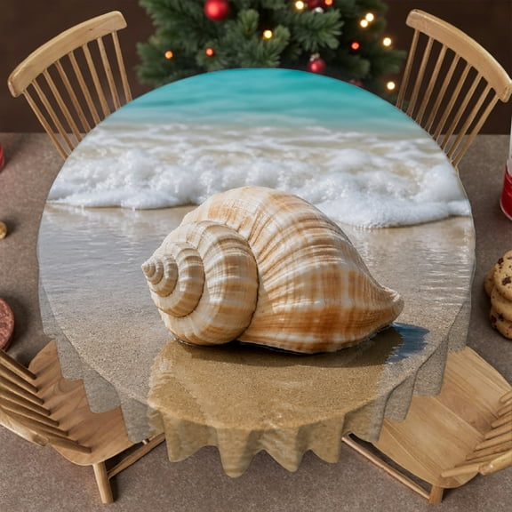RKSupls 60 Inchbeach shell ocean wave sand tropical summer Stain Resistant & Washable Decor, 2D Flat Printing - Polyester Tablecloths Polyester Table Cover , Wedding, Party, Holiday, Home Dining