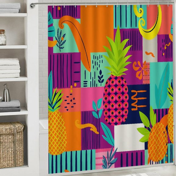 RKSupls Abstract Art Pineapple Shower Curtain, Valentine's Day Waterproof Shower Curtain with Hooks for Home Bathtub Bathroom Decor Washable Fabric Curtains,213x180cm