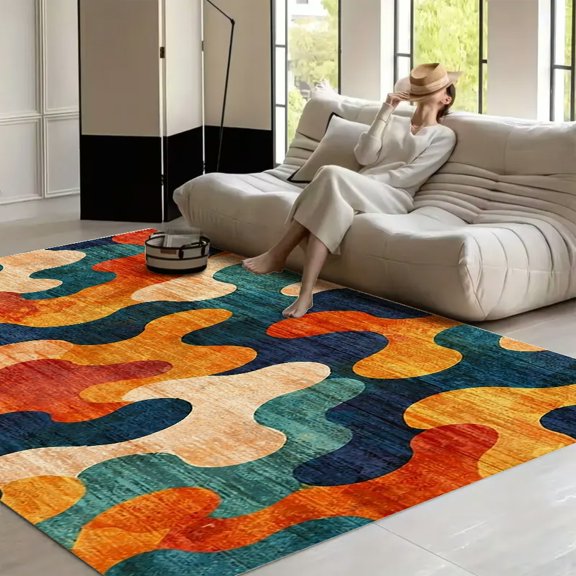 RKSupls Abstract Blob Pattern Warm Tones Soft Fluffy Velvet Area Rug for Living Room Bedroom, Non-Slip Washable Carpet, Chic Minimalist Home Decor