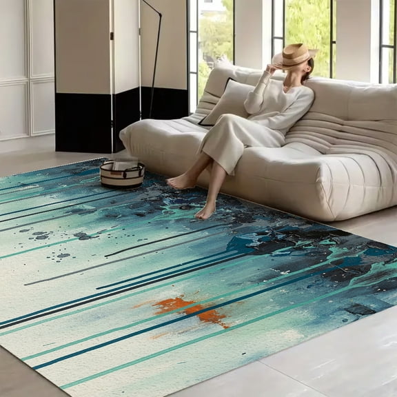 RKSupls Abstract Blue Black Grey and White - Soft Fluffy Velvet Area Rug   for Living Room Bedroom, Non-Slip Washable Carpet, Modern Minimalist Home Decor Floor Mat