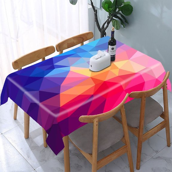 RKSupls Abstract Blue Polygon Texture Rectangle Dining Tablecloth, Washable Wipeable Stain & Wrinkle Resistant Polyester Tablecloth for Kitchen Picnic Party