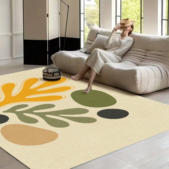 RKSupls 4x3ft Abstract Coral Shapes Navy Soft Fluffy Velvet Area Rug for Living Room Bedroom, Non-Slip Washable Carpet, Chic Minimalist Home Decor