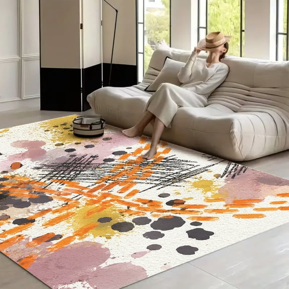RKSupls Abstract Crosshatch Orange Purple Soft Fluffy Velvet Area Rug for Living Room Bedroom, Non-Slip Washable Carpet, Chic Minimalist Home Decor