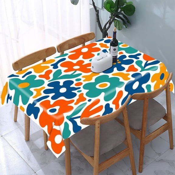 RKSupls Abstract Flower Pattern Rectangle Dining Tablecloth, Washable Wipeable Stain & Wrinkle Resistant Polyester Tablecloth for Kitchen Picnic Party