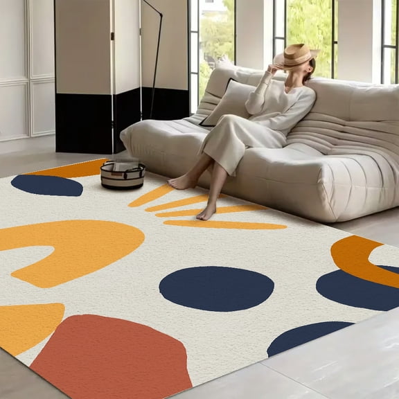 RKSupls Abstract Geometric Bauhaus Pattern  Soft Fluffy Velvet Area Rug   for Living Room Bedroom, Non-Slip Washable Carpet, Modern Minimalist Home Decor Floor Mat