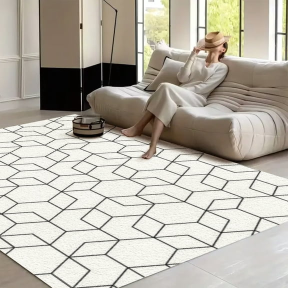 RKSupls Abstract Geometric Diamond Pattern Soft Fluffy Velvet Area Rug for Living Room Bedroom, Non-Slip Washable Carpet, Chic Minimalist Home Decor