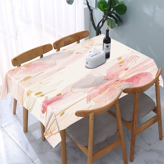 RKSupls Abstract Geometric Floral Pattern Rectangle Dining Tablecloth, Washable Wipeable Stain & Wrinkle Resistant Polyester Tablecloth for Kitchen Picnic Party