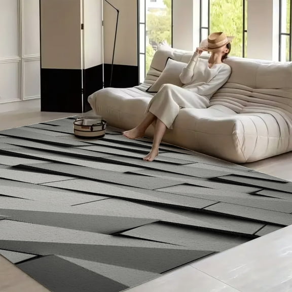 RKSupls Abstract Geometric Grid Pattern  Soft Fluffy Velvet Area Rug   for Living Room Bedroom, Non-Slip Washable Carpet, Modern Minimalist Home Decor Floor Mat