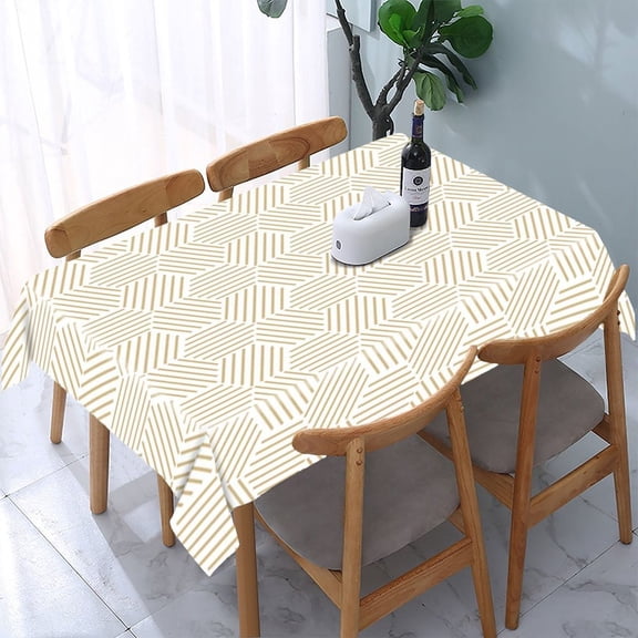 RKSupls Abstract Geometric Line Pattern Rectangle Dining Tablecloth, Washable Wipeable Stain & Wrinkle Resistant Polyester Tablecloth for Kitchen Picnic Party