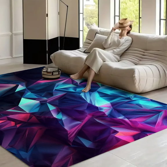 RKSupls Abstract Geometric Premium Pattern Soft Fluffy Velvet Area Rug for Living Room Bedroom, Non-Slip Washable Carpet, Chic Minimalist Home Decor