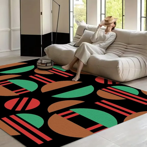 RKSupls Abstract Geometric Stylish Pattern Soft Fluffy Velvet Area Rug for Living Room Bedroom, Non-Slip Washable Carpet, Chic Minimalist Home Decor