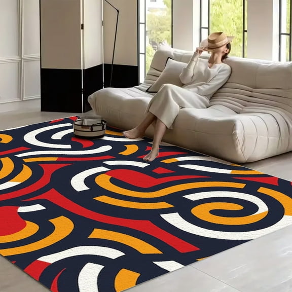 RKSupls Abstract Geometric Triangle Pattern Soft Fluffy Velvet Area Rug for Living Room Bedroom, Non-Slip Washable Carpet, Modern Minimalist Home Decor Floor Mat