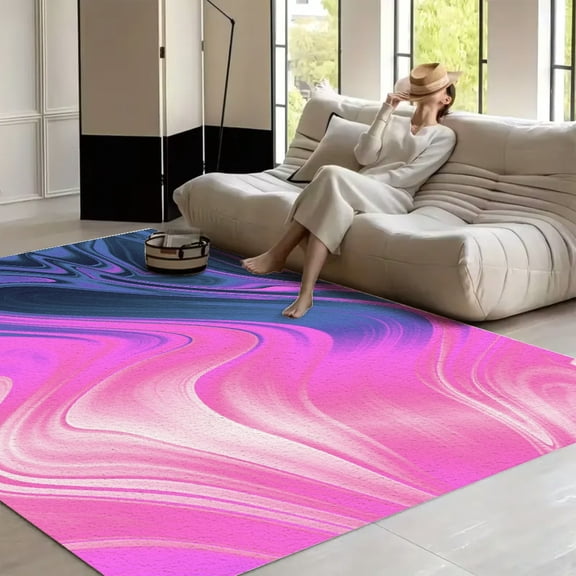 RKSupls Abstract Geometric Wave Pattern Soft Fluffy Velvet Area Rug for Living Room Bedroom, Non-Slip Washable Carpet, Chic Minimalist Home Decor