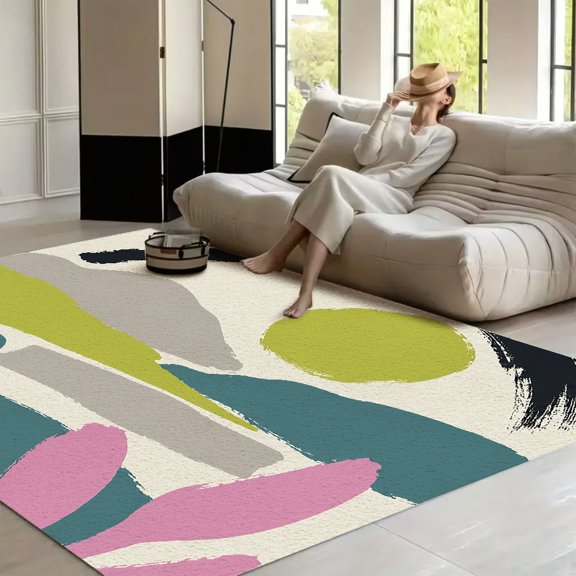 RKSupls Abstract Landscape Sun Hill Modern Art Soft Fluffy Velvet Area Rug for Living Room Bedroom, Non-Slip Washable Carpet, Modern Minimalist Home Decor Floor Mat