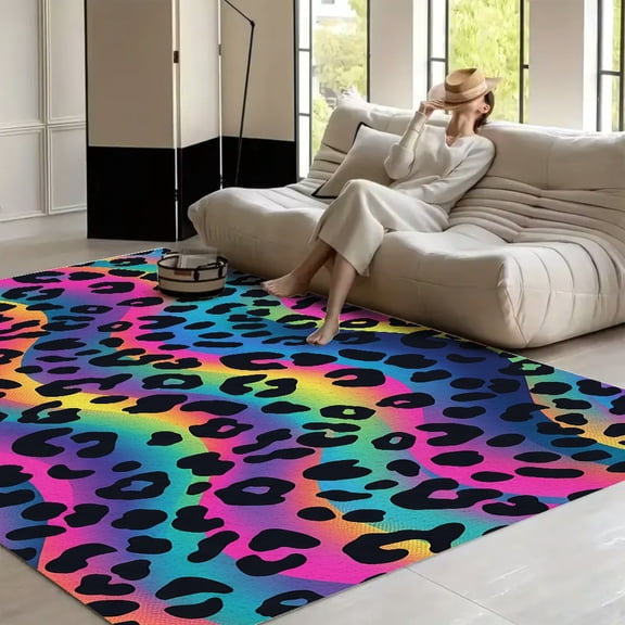 RKSupls Abstract Leopard Print Rainbow Cheetah - Soft Fluffy Velvet Area Rug for Living Room Bedroom, Non-Slip Washable Carpet, Modern Minimalist Home Decor Floor Mat