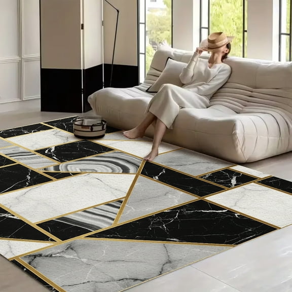 RKSupls Abstract Marble Granite Agate Gold - Soft Fluffy Velvet Area Rug for Living Room Bedroom, Non-Slip Washable Carpet, Modern Minimalist Home Decor Floor Mat