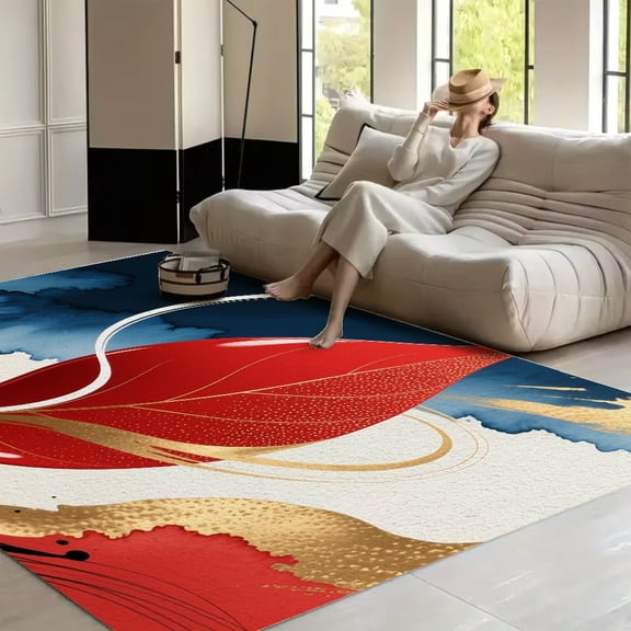 RKSupls Abstract Navy Blue Burnt Orange - Soft Fluffy Velvet Area Rug for Living Room Bedroom, Non-Slip Washable Carpet, Modern Minimalist Home Decor Floor Mat