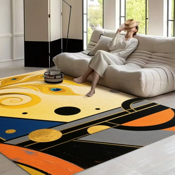 RKSupls Abstract Orange Sun Black Leaves Yellow - Soft Fluffy Velvet Area Rug for Living Room Bedroom, Non-Slip Washable Carpet, Chic Minimalist Home Decor