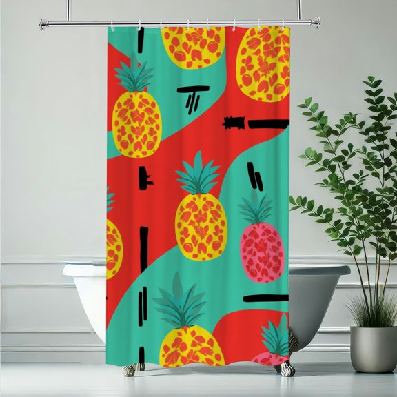 RKSupls Abstract Pineapple Shower Curtain, Valentine's Day Waterproof Shower Curtain with Hooks for Home Bathtub Bathroom Decor Washable Fabric Curtains,90x180cm