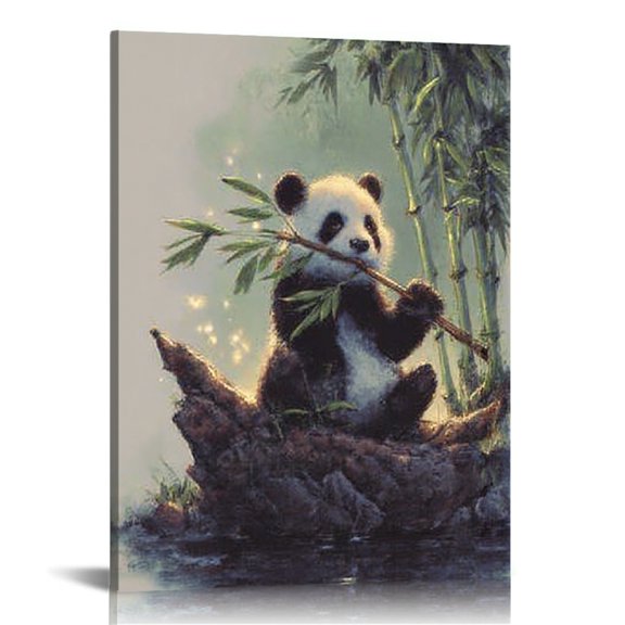 RKSupls Adorable Panda Canvas Wall Art, Canvas Prints Wall Art for Living Room Bedroom Entryway Office, Art Print Painting for New Year Home Decorations,16x20in