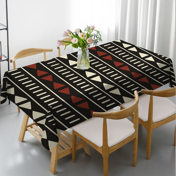 RKSupls African Mud Cloth Triangle Stripe Rectangle Tablecloth, Machine-Made - Polyester Tablecloths Rectangle Tablecloth, Ideal for Kitchen Picnic Party