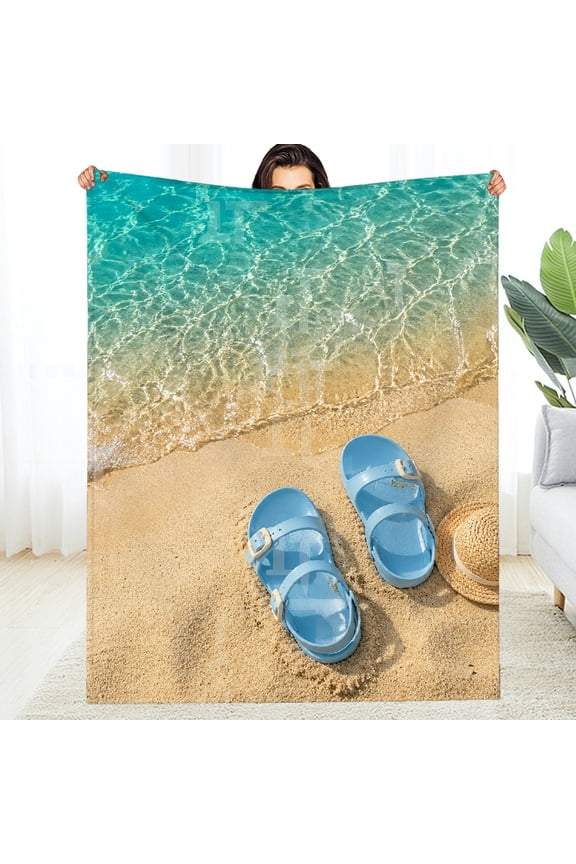 All-Season Blanket , Beach Sandals Hat Decorative Blanket - Tear-Resistant All-Season Comfort Soft Throw for Couch, Travel, Camping